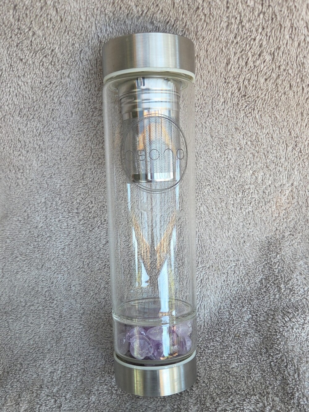 Osana Crystal Infused Glass Water Bottle with Stainless Caps.